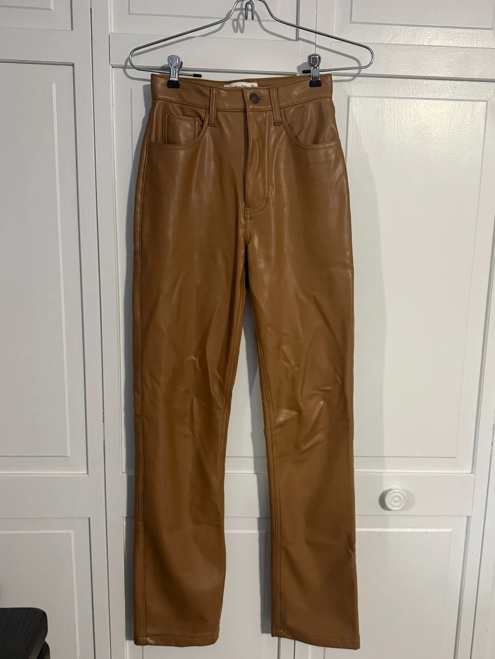Abercrombie & Fitch Faux Leather 90s Straight Ultra High Rise Pant - Camel Brown